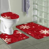 Christmas Snowflake Bath Rug Set, 3-Piece Non-Slip Bathroom Mat Set, Machine Made Polyester Flannel with PVC Backing, Machine Washable, Flat Woven Rectangle Area Rugs for Holiday Decor