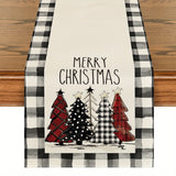 1 Set, Sm:e Waterclor Buffalo Plaid Christmas Trees Merry Xmas Table Runner, 13 X 72 Inch And Placemat 12 X 18 Inch Set Of 4, Seasonal Winter Holiday Kitchen Dining Table Room Funky Home Decoration For Indoor Outdoor Home Party Room Funky Home Decor