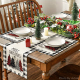 1 Set, Sm:e Waterclor Buffalo Plaid Christmas Trees Merry Xmas Table Runner, 13 X 72 Inch And Placemat 12 X 18 Inch Set Of 4, Seasonal Winter Holiday Kitchen Dining Table Room Funky Home Decoration For Indoor Outdoor Home Party Room Funky Home Decor