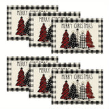 1 Set, Sm:e Waterclor Buffalo Plaid Christmas Trees Merry Xmas Table Runner, 13 X 72 Inch And Placemat 12 X 18 Inch Set Of 4, Seasonal Winter Holiday Kitchen Dining Table Room Funky Home Decoration For Indoor Outdoor Home Party Room Funky Home Decor