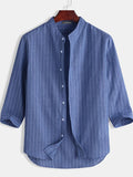 kkboxly  Men's Casual Striped Shirt For Summer Stand Collar Leisure Tops Breathable