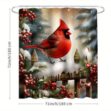 1pc/4pcs Cardinal Winter Christmas Shower Curtain With 12 Hooks, Red Complete Bathroom Rug Set Including Toilet Mat & Lid Cover, Durable & Quick-Drying, Christmas Decorations