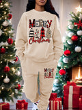 Cozy Fleece-Lined Christmas Tree Print Sweatshirt & Joggers Set for Women - Casual, Machine Washable, All-Season