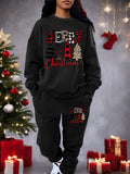 Cozy Fleece-Lined Christmas Tree Print Sweatshirt & Joggers Set for Women - Casual, Machine Washable, All-Season