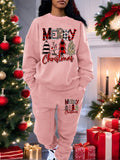 Cozy Fleece-Lined Christmas Tree Print Sweatshirt & Joggers Set for Women - Casual, Machine Washable, All-Season