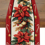 100% Polyester Woven Rectangular Christmas Poinsettia Table Runner - Festive Holiday Home Decor, Seasonal Table Linens for Rectangular Tables