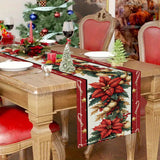 100% Polyester Woven Rectangular Christmas Poinsettia Table Runner - Festive Holiday Home Decor, Seasonal Table Linens for Rectangular Tables