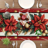 100% Polyester Woven Rectangular Christmas Poinsettia Table Runner - Festive Holiday Home Decor, Seasonal Table Linens for Rectangular Tables