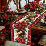 100% Polyester Woven Rectangular Christmas Poinsettia Table Runner - Festive Holiday Home Decor, Seasonal Table Linens for Rectangular Tables