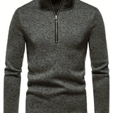 Men's Half Zipper Stand Collar Sweatshirt For Men Solid Sweatshirts For Spring Fall Long Sleeve Tops