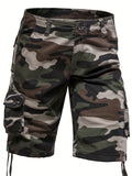 kkboxly Men's Street Style Outfit: Camo Pattern Cargo Shorts With Pockets - Look Stylish & Trendy!