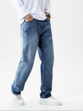 kkboxly  Straight Leg Jeans, Men's Casual Street Style Solid Color Denim Pants For Spring Summer