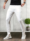 kkboxly  Contrast Stitching Slim Fit Jeans, Men's Casual Street Style Mid Stretch Denim Pants For Spring Summer