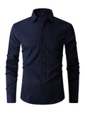 kkboxly  Classic Design Shirt, Men's Semi-formal Button Up Lapel Long Sleeve Shirt For Spring Summer Business