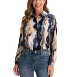 kkboxly  Women's Graphic Print Button Blouse, Casual Long Sleeve Shirts Top,  Women's Clothing