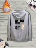 kkboxly  Men's Coffee Drinks And Letter Print Trendy And Versatile Zipper Hoodies Drawstring Fleece Long Sleeve Jacket, Suitable For Autumn And Winter, Suitable For Outdoor Sports