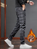 kkboxly  Men's Warm Fleece Retro Plaid Casual Pants For Fall Winter