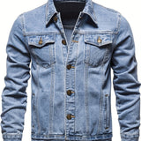 kkboxly  Men's Chic Denim Jacket, Street Style Lapel Button Up Multi Pocket Jacket Coat