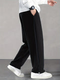 kkboxly  Drawstring Hem Design, Men's Loose Straight Leg Long Pants