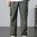 kkboxly Casual Loose Men's Solid Outdoor Cargo Style Long Pants With Multi-pocket Design, Men's Work Wear