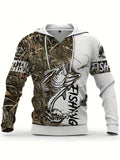 Men's Casual Fishing Pattern 3D Print Hooded Sweatshirt