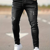 kkboxly Men's Casual Ripped Skinny Jeans, Chic Street Style Medium Stretch Jeans