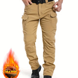 kkboxly  Multi Pocket Men's Tactical Thermal Pants, Loose Casual Outdoor Military Pants, Mens Cargo Pants For Hiking