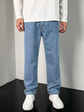 kkboxly  Men's Letter Print Street Style Denim Jeans, Fashion Trend, Y2K Style, Can Be Paired With Chain Decoration