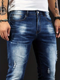 kkboxly  Slim Fit Ripped Jeans, Men's Casual Street Style Distressed Medium Stretch Denim Pants