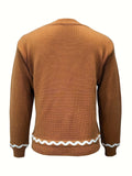 Elegant Gingerbread Christmas Cardigan for Women - V-Neck, Long Sleeve with Bow Detail, Button-Up Knit Sweater for Fall/Winter