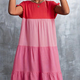kkboxly  Women's Summer Dress Sleeveless Ruffle Sleeve Round Neck Mini Dress Color Block Loose Short Flowy Pleated Dress