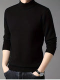 kkboxly Business Warm Wool Long Sleeves Pullover Sweaters, Men's Slim Casual High Neck Knitted Sweaters