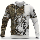 Men's Casual Fishing Pattern 3D Print Hooded Sweatshirt