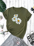 kkboxly  Cute Daisy Print T-Shirt, Short Sleeve Crew Neck Casual Top For All Season, Women's Clothing