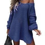 kkboxly  Solid Sweater Dress, Casual V Neck Long Sleeve Versatile Dress, Women's Clothing