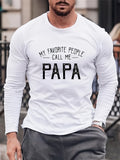 kkboxly PAPA Print, Men's Graphic Design Crew Neck Long Sleeve Active T-shirt Tee, Casual Comfy Shirts For Spring Summer Autumn, Men's Clothing Tops