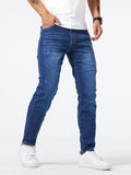 kkboxly  Slim Fit High Stretch Jeans, Men's Casual Street Style Distressed Denim Pants For All Seasons