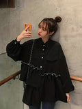 kkboxly  Ruffle Trim Asymmetrical Blouse, Casual Button Front Long Sleeve Blouse, Women's Clothing