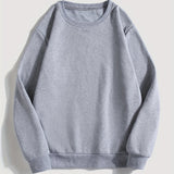 Solid Trendy Sweatshirt, Men's Casual Basic Crew Neck Pullover Sweatshirt For Men Fall Winter