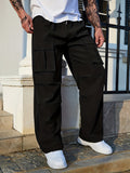 kkboxly  Men's Solid Cargo Pants With Multi Pockets, Active Straight Leg Loose Pants For Outdoor