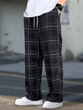 kkboxly Plus Size Men's Plaid Pants Oversized Loose Fit Pants For Spring Fall, Men's Clothing