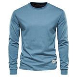 kkboxly  Men's Basic Solid Cotton O-neck Long Sleeve T-Shirt