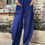 2025 kkboxly  Boho Solid Elastic Waist Harem Pants, Casual Long Length Baggy Pants With Pockets For Spring & Summer, Women's Clothing