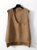 kkboxly  Solid V-neck Sweater Vest, Casual Sweater Vest For Fall & Winter, Women's Clothing