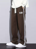 kkboxly  Men's Trendy Striped KDR Print Sweatpants, Casual Slightly Stretch Breathable Loose Joggers For Outdoor