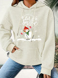 Cozy 95% Polyester 5% Spandex Women's Long Sleeve Casual Hooded Waffle Knit Sweatshirt with Adorable Snowman Christmas Applique for Fall/Winter