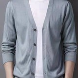 kkboxly  Men's V-neck Casual Cardigan, Plain Thermal Regular Fit Knit Sweater For Spring Autumn