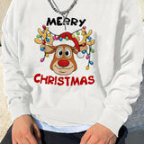 kkboxly Fashionable Men's Casual Christmas Reindeer Print,Long Sleeve Round Neck Sweatshirt,Suitable For Outdoor Sports,For Autumn And Winter,Can Be Paired With Hip-hop Necklace,As Gifts