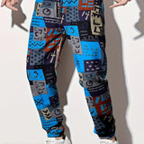 kkboxly  Slim Fit Allover Print Harem Pants, Men's Casual Stretch Slant Pocket Street Style Pants