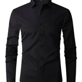 kkboxly  Classic Design Shirt, Men's Semi-formal Button Up Lapel Long Sleeve Shirt For Spring Summer Business